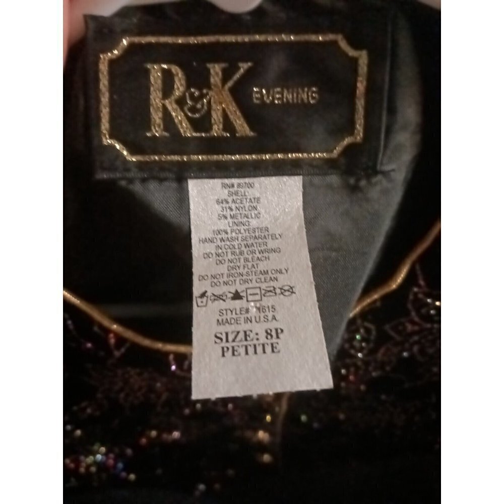 VINTAGE R&K Evening Blazer Jacket Women's 8P Black Velvet Floral Glitter Formal - Picture 9 of 9